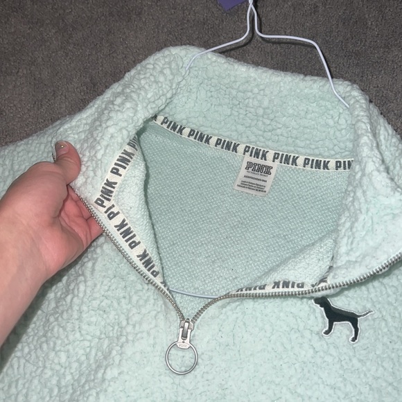 light green/blueish fuzzy VS pink half zip - Picture 4 of 5